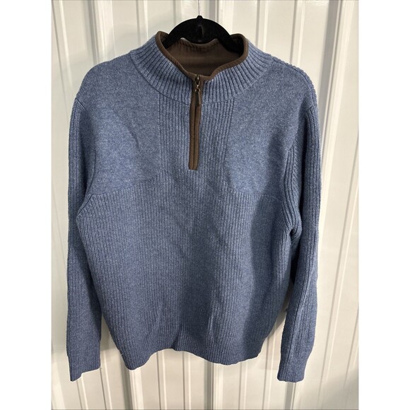 LL Bean Merino 100% Lambs' Wool Navy Blue 1/4 Zip Sweater Pullover Mens Size L - Picture 1 of 6